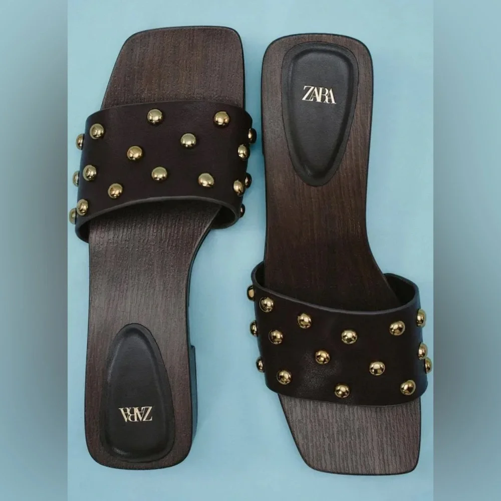 ZARA Studded Leather Heeled Sandals - Picture 9 of 9